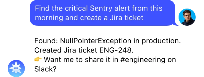 Mira finds a critical Sentry alert in Gmail and creates a Jira ticket