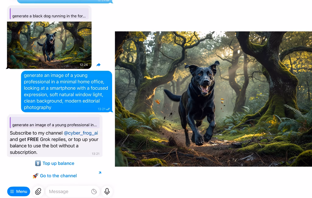 Example of an image generated by Grok Telegram Chat bot